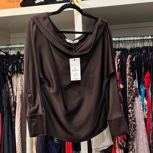 Zara Dark Brown Draped Top